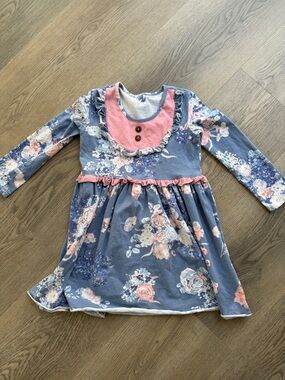 cheeky plum Blue Floral Dress with Pink Yoke